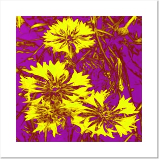 Bright Yellow Purple Flowers Posters and Art